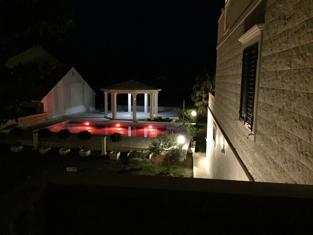 Amazing Villa Jadranka swimming pool during the night. Swimming pool view.